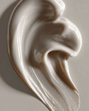Macro close-up of white skincare cream formula texture